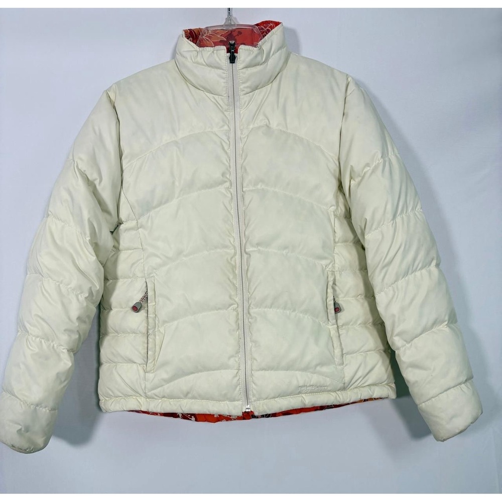LL Bean Puffer Jacket Women's  Reversible Goose Down Quilted Pockets Coat Sz M
